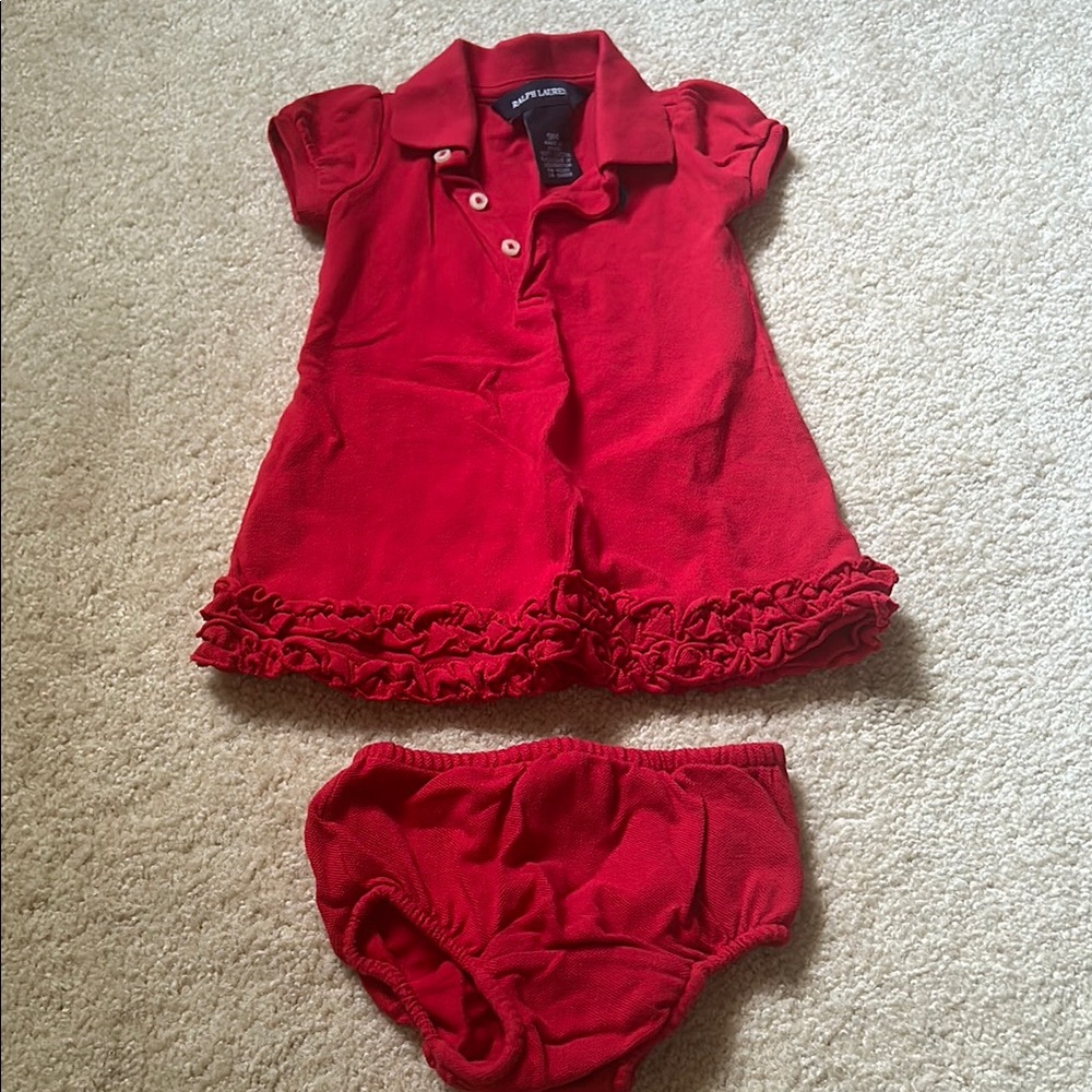 Ralph Lauren Red Baby Dress and Bloomers